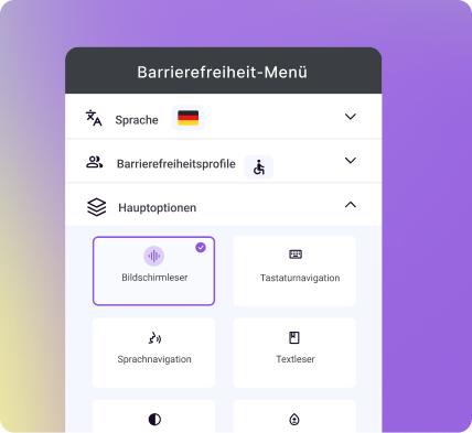 Accessibility widget interface showing language and profile options