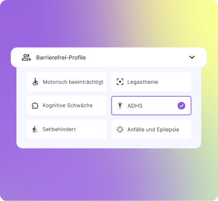 Accessibility widget interface showing main options