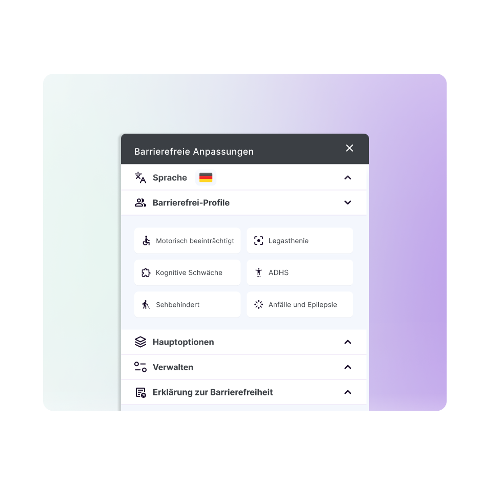 Illustration of the Accessibility Profiles section on our AI widget, highlighted with a magnifying glass design.