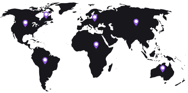 World map highlighting North America, South America, Europe, Africa, and Australia with location pins, representing Tabnav's global accessibility coverage.