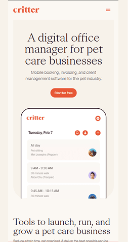Example of a mobile website interface displayed in full view