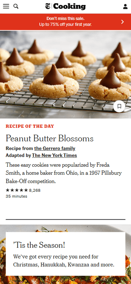 Mobile view of the Cooking website demonstrating responsive design, accessible navigation, and clear content hierarchy on an ADA-compliant website.
