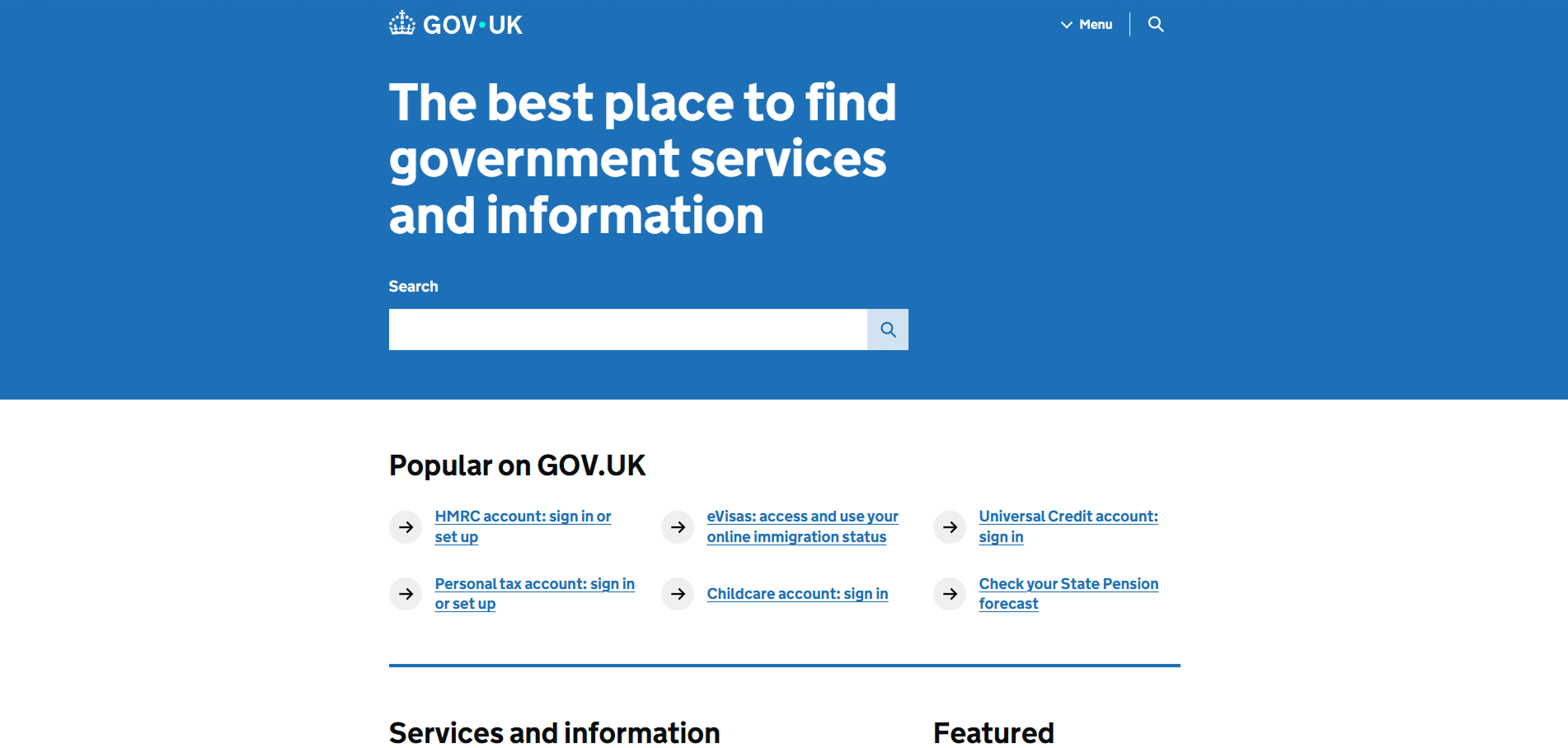 Desktop view of the GOV.UK website showing a clear layout, accessible navigation, and structured content as an example of an ADA-compliant website.