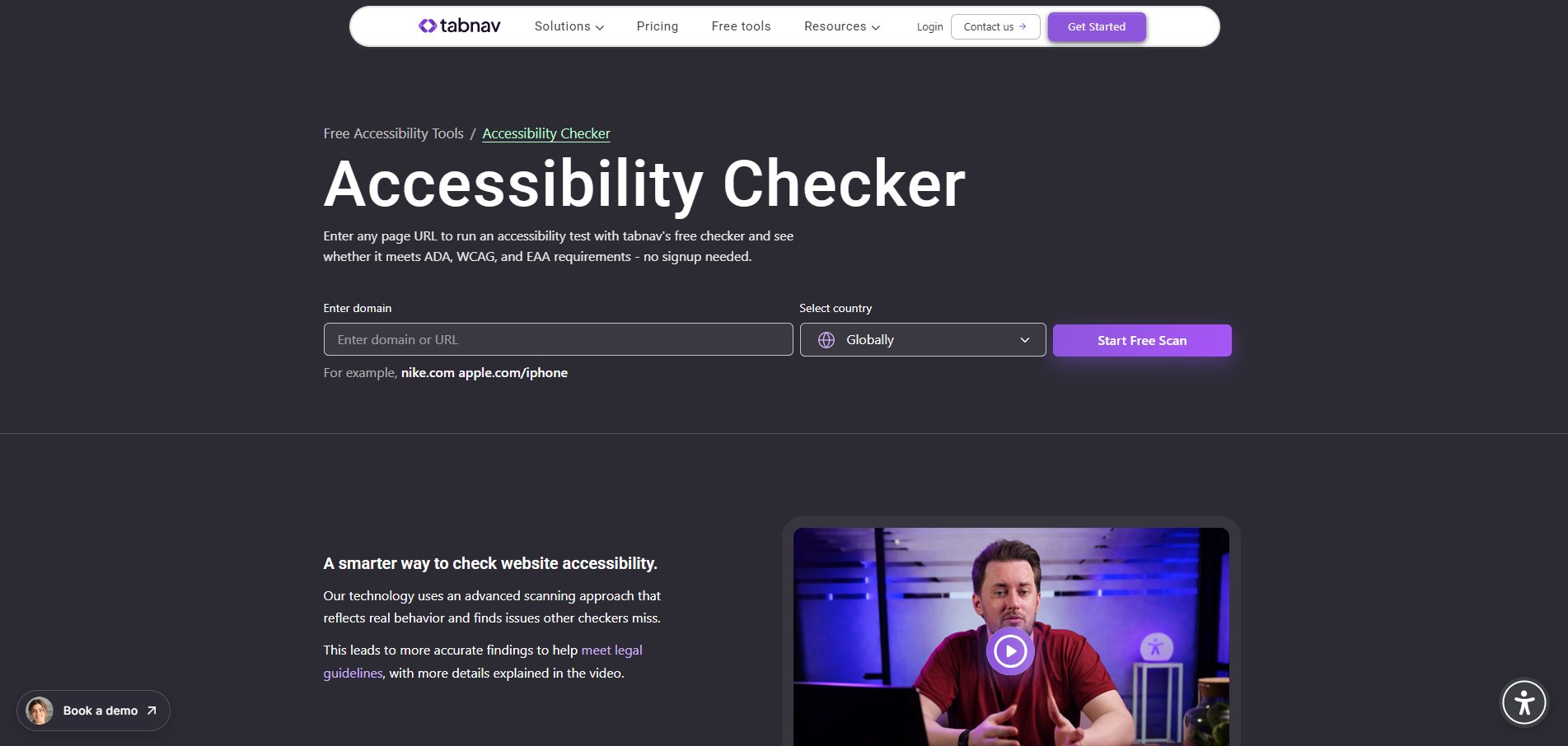 Tabnav web accessibility checekr landing page