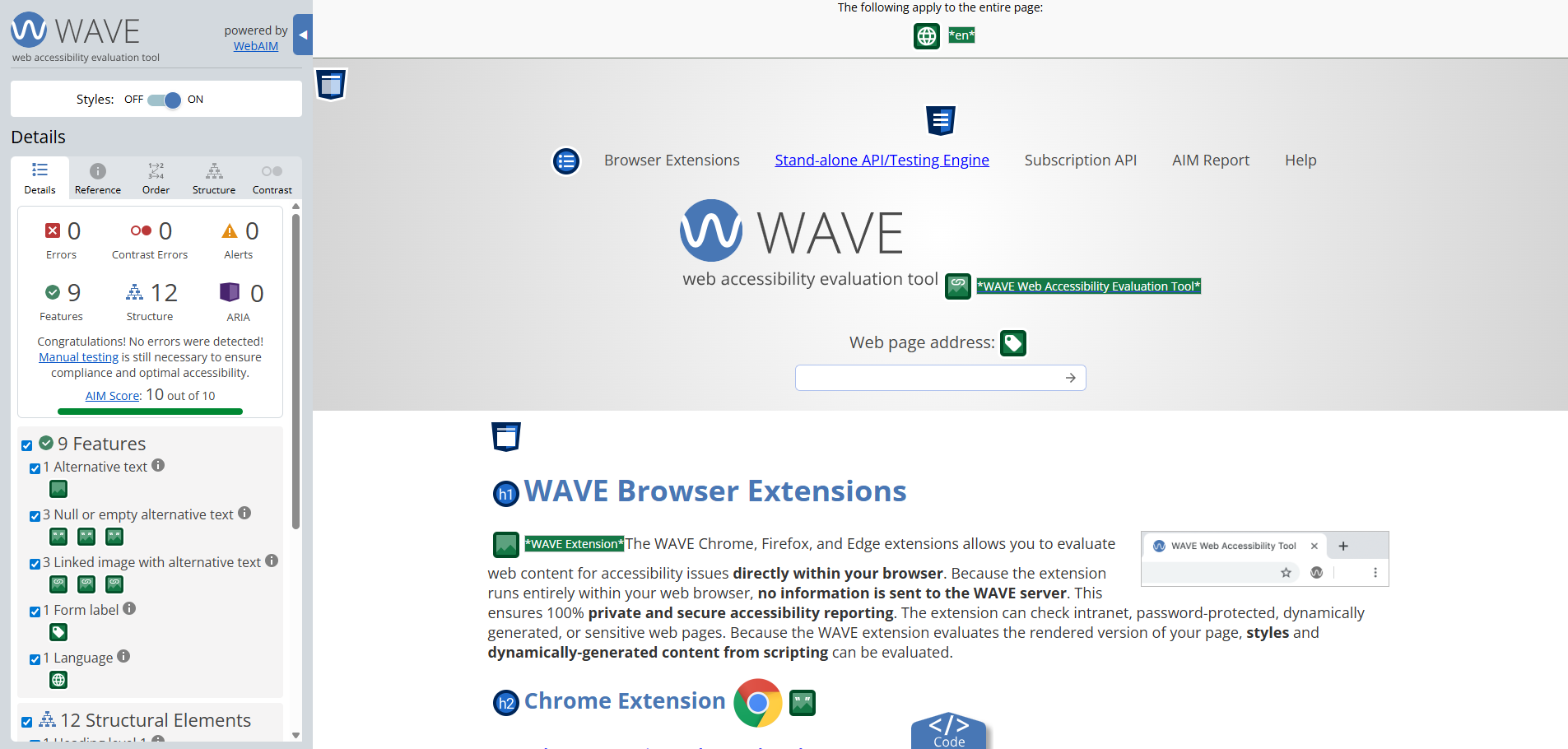 wave web accessibility checker in action