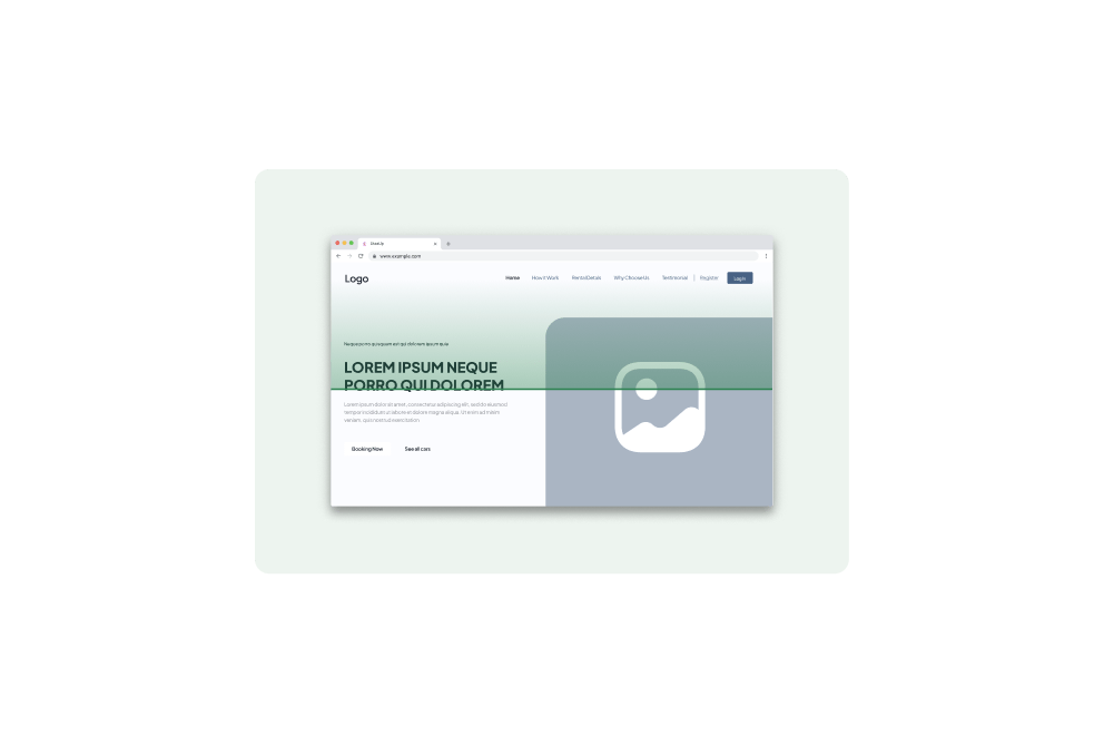 A website preview mockup featuring a clean design with placeholder text, an image icon, and a green color gradient overlay across the middle of the webpage.