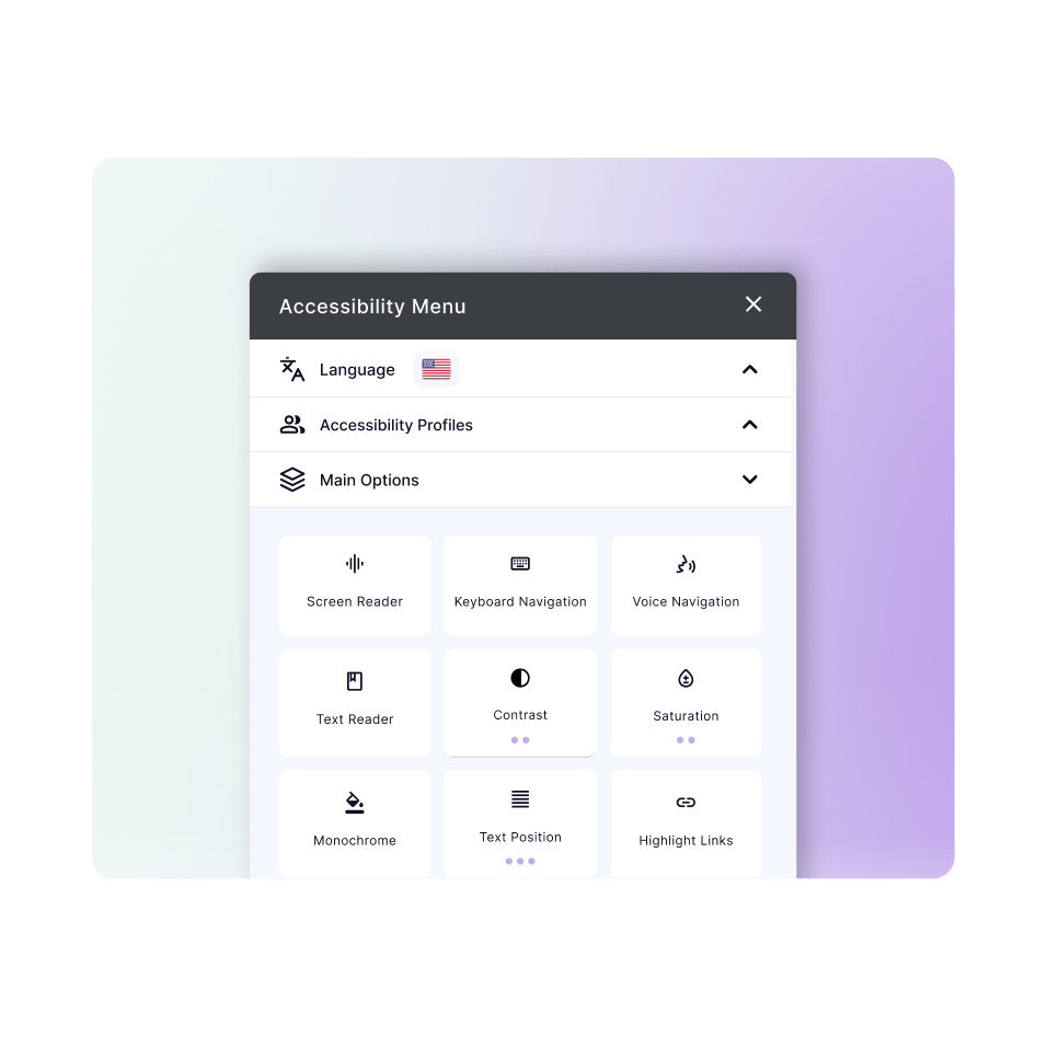 Illustration of the Main Options section on our AI widget, highlighted with a magnifying glass design.