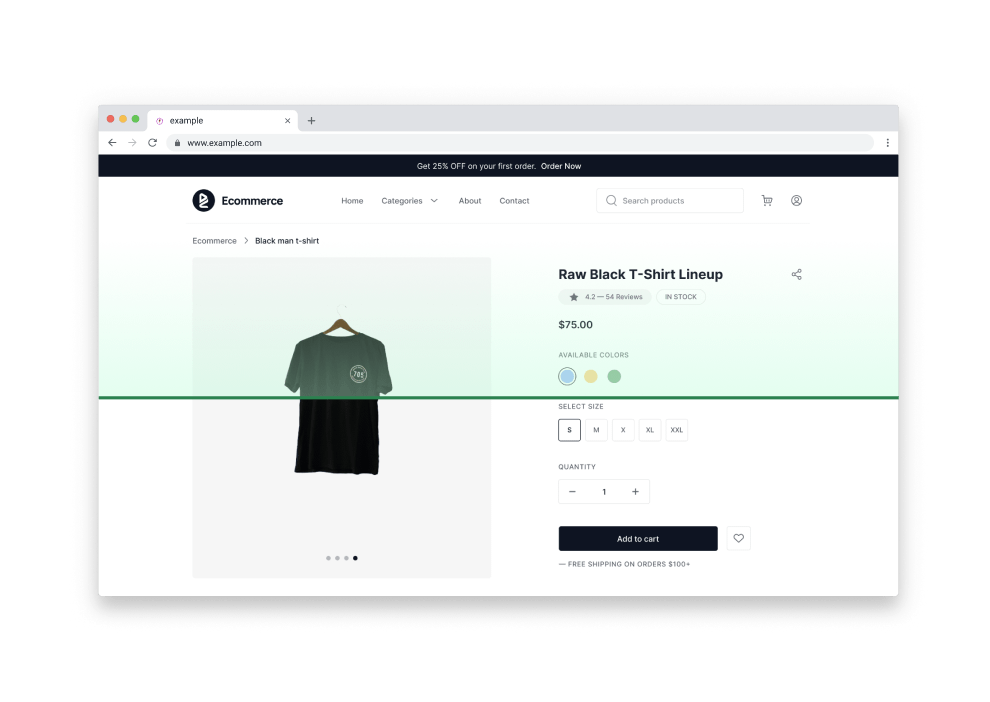 browser with tabnav monitor example over e-commerce store