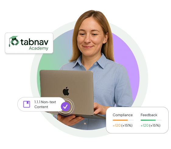Tabnav Academy interface showing accessibility metrics