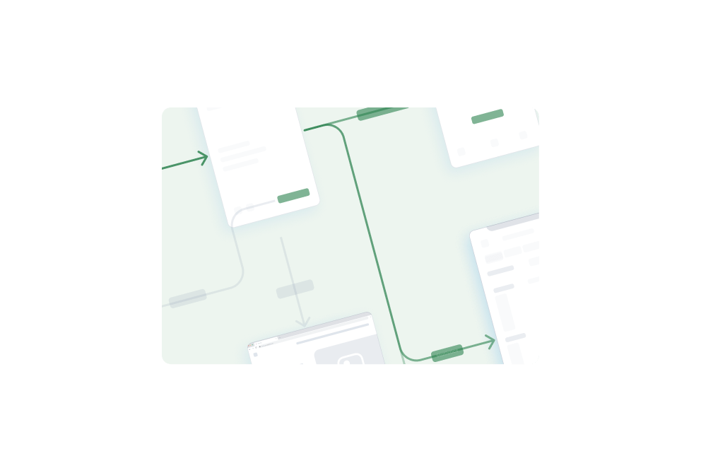 flowchart-style graphic illustrating the process of mapping pages, using connected arrows and web pages as visual elements to show the structure.