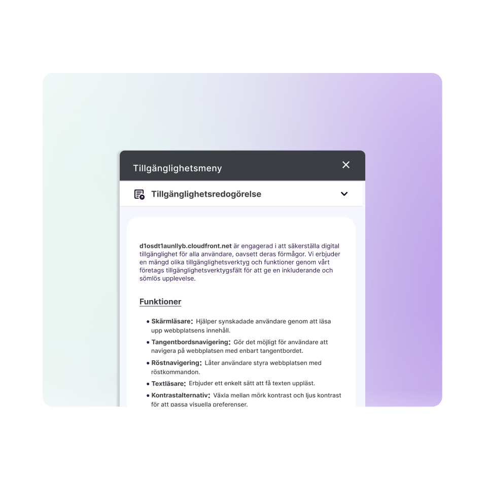 Illustration of the Accessibility Statement section on our AI widget, highlighted with a magnifying glass design.