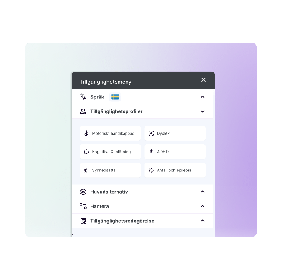 Illustration of the Accessibility Profiles section on our AI widget, highlighted with a magnifying glass design.